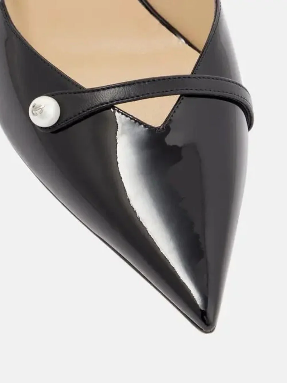 Jimmy Choo Black Patent Rosalia 65 Pointed Pearl Pump Heel 10